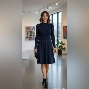 NWT Fransa Dedana Knit Metallic Shimmer Midi Dress Dark Blue Size XL